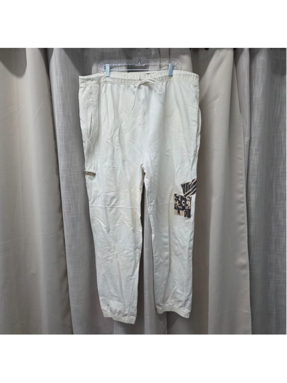 Vtg Sean John Y2K Patchwork Sweatpants Mens XXL Off White Cream Cotton Joggers